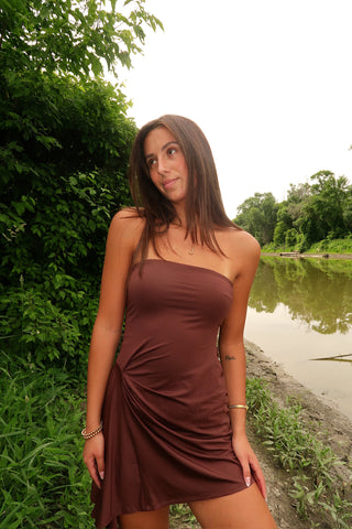 Brown Strapless Mini Dress