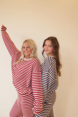 Navy & Taupe Stripe Crew Neck