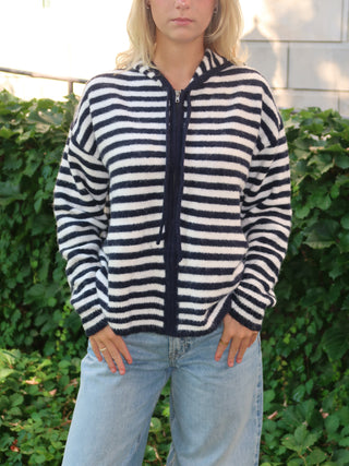 Navy Striped Hooded Sweater Jacket