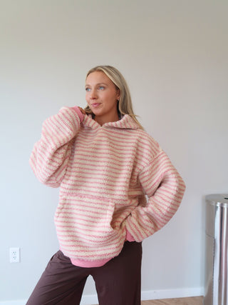 Pink Striped Sherpa Hoodie