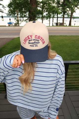 “Lucky Catch” Trucker Hat - Navy & Pink