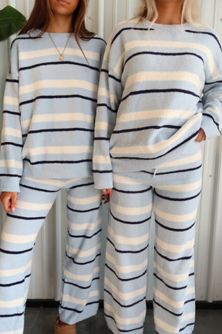 Ultra Soft Knit Baby Blue Striped Crewneck Sweater