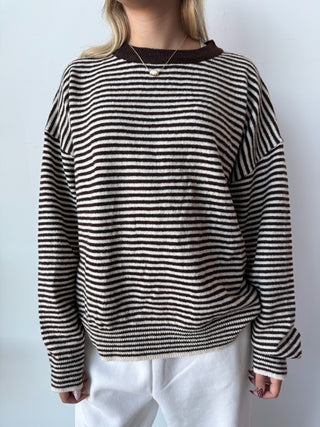 Cream & Brown Striped Sweater