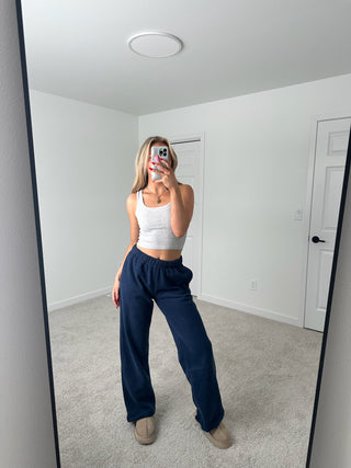 Long Midnight Blue Staple Wide Leg Sweatpants