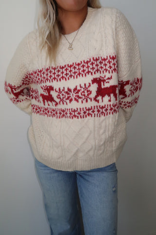 Cream Reindeer Holiday Sweater
