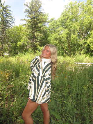 Green & Yellow Striped Oversized Mockneck