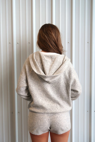 Grey Soft Knit Zip-Up Hooded Sweater