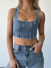 Load image into Gallery viewer, Cropped Denim Corset Top
