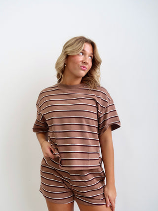 Brown/Espresso Striped Short Sleeve Top