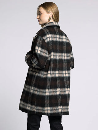 Brown & Cream Plaid Long Wool Coat