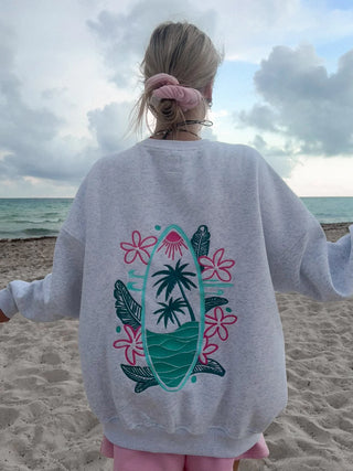 Surfing The Waves Embroidered Crewneck Sweatshirt