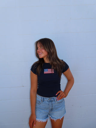Navy Flag Embroidered T-Shirt