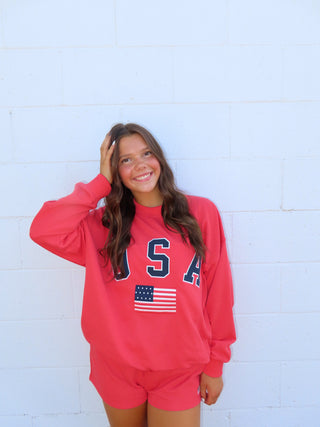 “USA” Long Sleeve Crewneck Oversized Sweatshirt