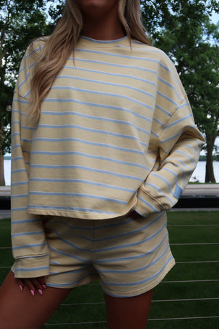 Yellow/Baby Blue Striped Lounge Shorts