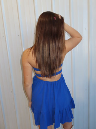 Royal Blue Strapless Dress With Open Back