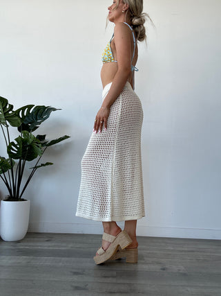 Cream Crochet Swim Cover-Up Maxi Skirt