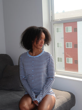 Blue and Brown Button Up Sweater