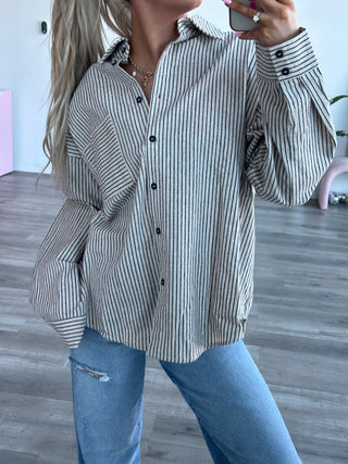 Natural & Black Striped Button Down