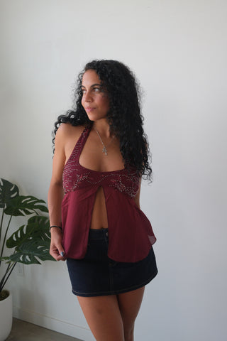 Sequin Front Split Halter Top