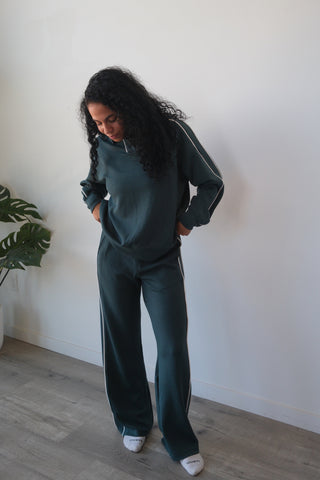 Modal Dark Green Flowy Side Stripe Track Pants