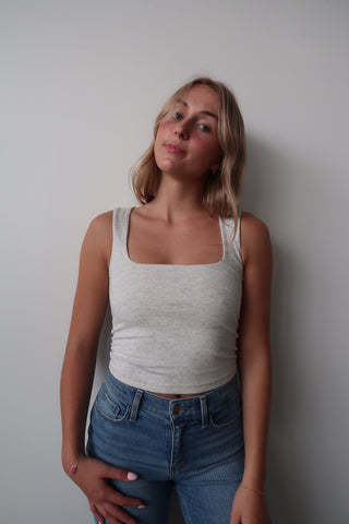 Heather White Square Neck Tank Top