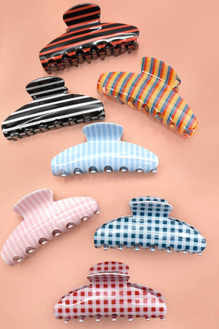 Blue Striped Oval Hair Clip