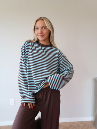 Blue & Brown Striped Long Sleeve