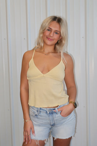 Dusty Yellow V-Neck Open Back Tank Top