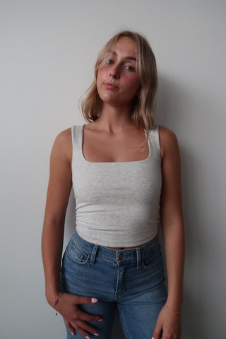 Heather White Square Neck Tank Top