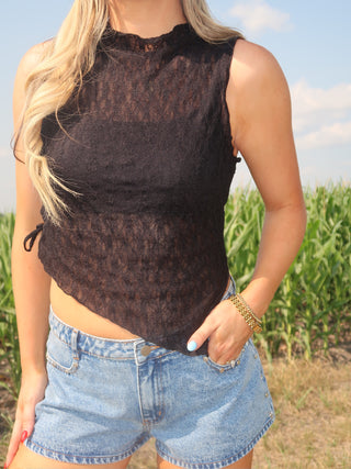 Black Mesh Asymmetrical Top