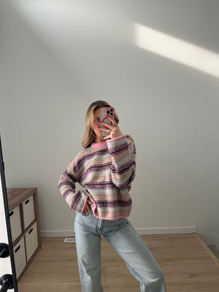 Pink Pastel Multicolor Pullover Sweater