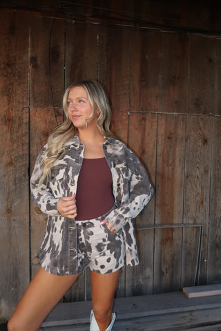 Hidden Cow Print Short with Raw Hem