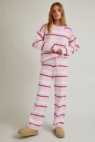 Ultra Soft Knit Pink Striped Crewneck Sweater