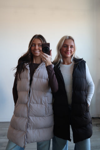 Long Ivory Hooded Puffer Vest