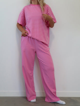 Striped Flare Lounge Pants - Hot Pink