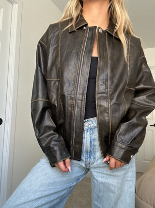 Vintage Style Faux Leather Jacket