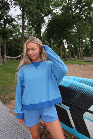 Blue Striped Drop Shoulder Sweatshirt