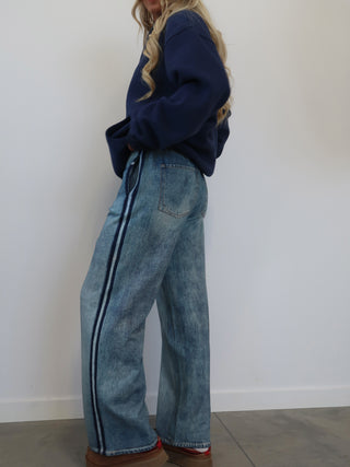 Faux Denim Track Pants