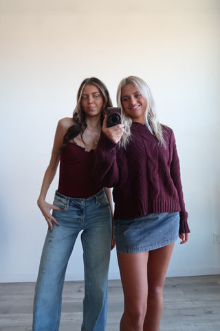 Burgundy Strapless Corset Top