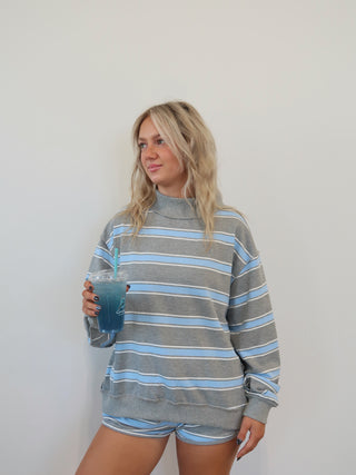 Grey & Blue Striped Shorts