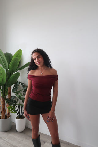 Burgundy Off The Shoulder Top