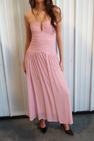 Beverly Ruched Strapless Chiffon Maxi Dress