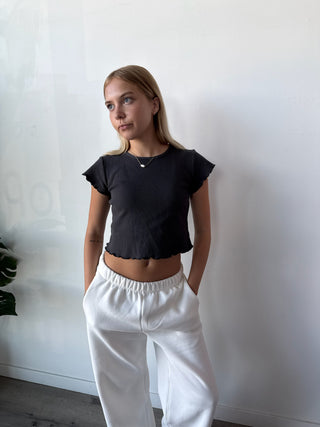 Charcoal Mini Waffle Short Sleeve Top
