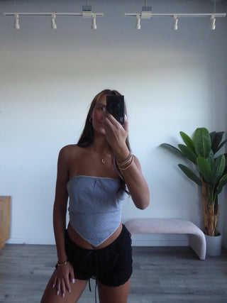 Black Gingham Strapless Tie Top