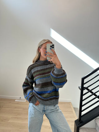 Grey Multicolor Stripe Sweater