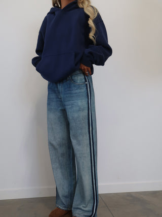 Faux Denim Track Pants