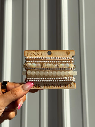 White Bead Stretchy Bracelet Stack