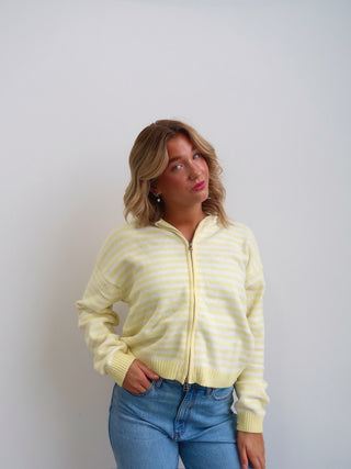 Sunday Zip Stripe Sweater - Yellow & White