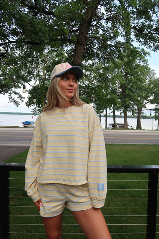 Yellow/Baby Blue Striped Lounge Shorts