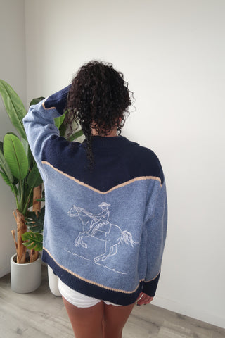 Blue “Rodeo” Horse Detail Zip-Up